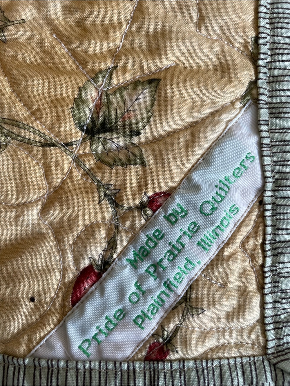 Handmade Quilt Pride of the Prairie Green Strawberries Cottagecore Cozy 55x45 - Picture 8 of 8